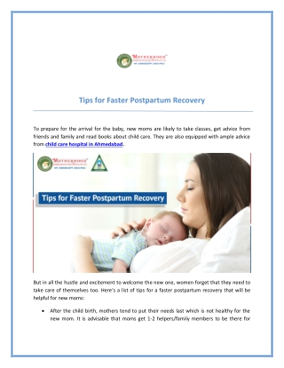 How to Get Speedy Recovery after Child Birth
