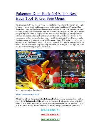 Pokemon Duel Hack 2019, The Best Hack Tool To Get Free Gems