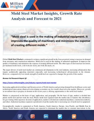 Mold Steel Market Insights, Growth Rate Analysis and Forecast to 2021