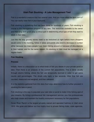 Utah Fish Stocking - A Lake Management Tool