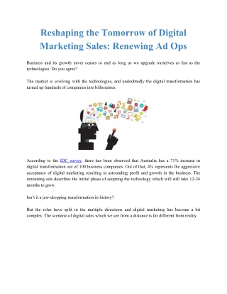 Reshaping the Tomorrow of Digital Marketing Sales: Renewing Ad Ops