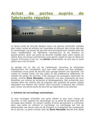 Achat de portes auprès de fabricants réputés