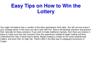 Easy Tips on How to Win the Lottery