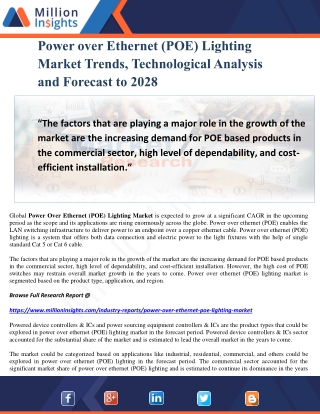 Power over Ethernet (POE) Lighting Market Trends, Technological Analysis and Forecast to 2028