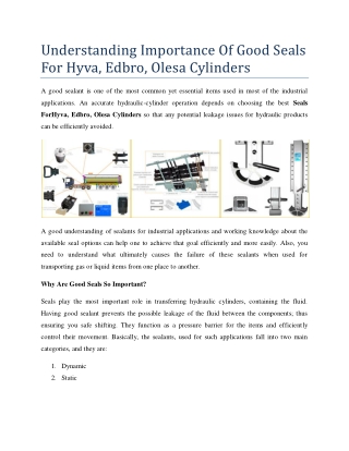 Understanding Importance Of Good Seals For Hyva, Edbro, Olesa Cylinders