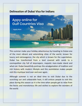 Delineation of Dubai Visa for Indians