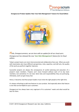 Orangescrum Product Update New ‘User Role Management’ Feature For Cloud Edition
