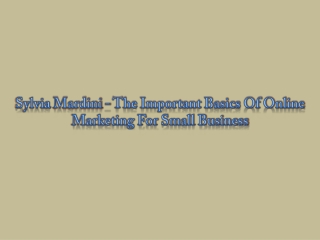 Sylvia Mardini - The Important Basics Of Online Marketing For Small Business