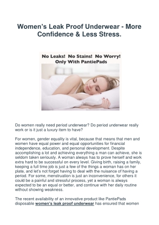 Women’s Leak Proof Underwear - More Confidence & Less Stress.