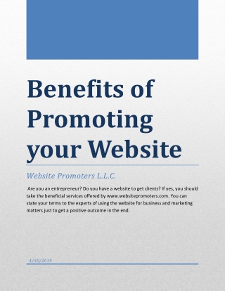 Benefits of Promoting your Website