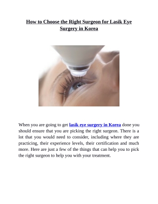 How to Choose the Right Surgeon for Lasik Eye Surgery in Korea