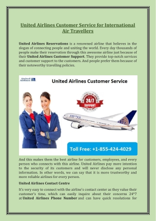 Get United Airlines Customer Service for International Air Travelers