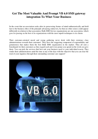 Get the Powerful VB 6.0 SMS Gateway Integration to Sharpen Your Marketing Needs
