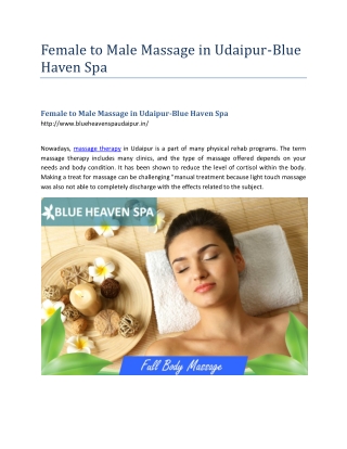 Female to Male Massage in Udaipur-Blue Haven Spa