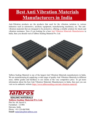 Best Anti Vibration Materials Manufacturers in India