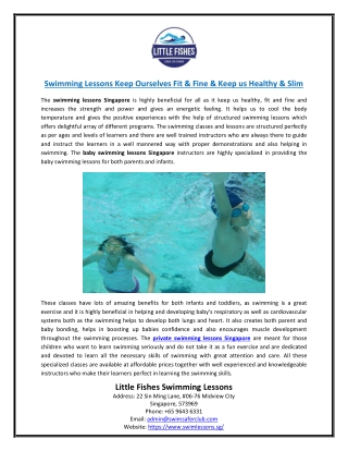 Swimming Lessons Keep Ourselves Fit & Fine & Keep us Healthy & Slim