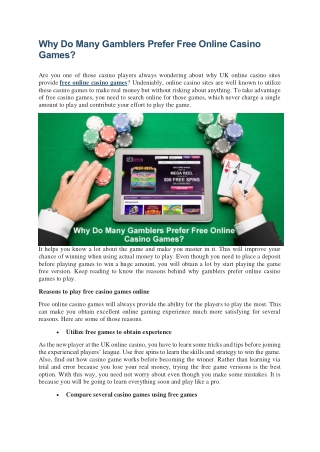 Why Do Many Gamblers Prefer Free Online Casino Games?
