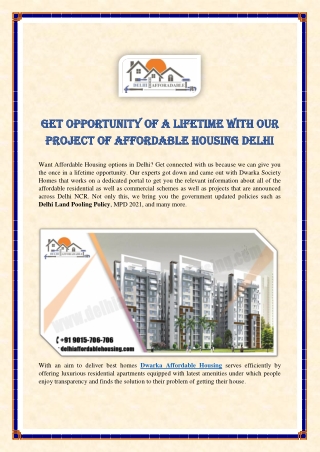 Get Opportunity of a Lifetime With Our Project of Affordable Housing Delhi