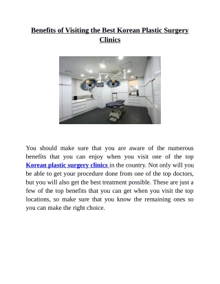 Benefits of Visiting the Best Korean Plastic Surgery Clinics