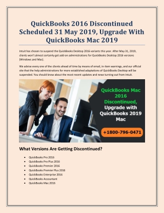 Quickbooks Desktop 2016 discontinued for upgrade Call 1800-796-0471