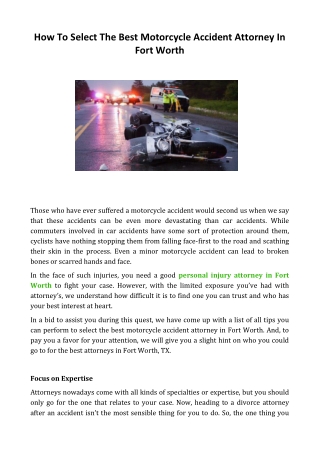 How To Select The Best Motorcycle Accident Attorney In Fort Worth