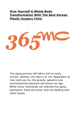 Give Yourself A Whole Body Transformation With The Best Korean Plastic Surgery Clinic