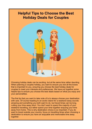 Helpful Tips to Choose the Best Holiday Deals for Couples
