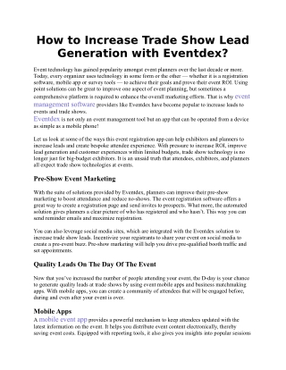 How to Increase Trade Show Lead Generation with Eventdex?