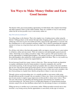 Ten Ways to Make Money Online and Earn Good Income