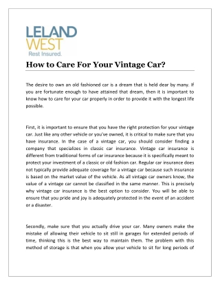 How to Care For Your Vintage Car?