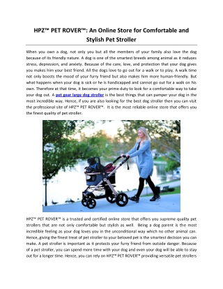HPZ™ PET ROVER™: An Online Store for Comfortable and Stylish Pet Stroller