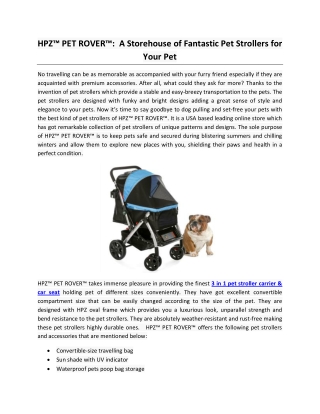 HPZ™ PET ROVER™: A Storehouse of Fantastic Pet Strollers for Your Pet