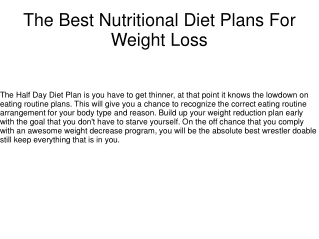 The Best Nutritional Diet Plans For Weight Loss