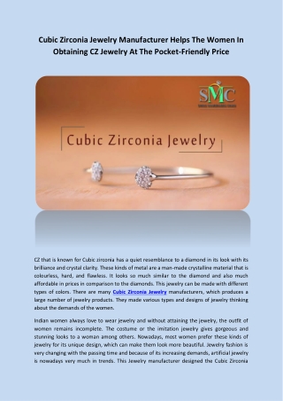 Cubic Zirconia Jewelry Manufacturer Helps The Women In Obtaining CZ Jewelry At The Pocket-Friendly Price