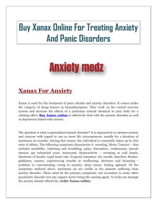 Buy Xanax online for treating anxiety And Panic Disorders