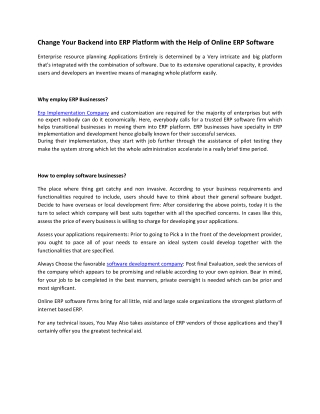 Change Your Backend into ERP Platform with the Help of Online ERP Software