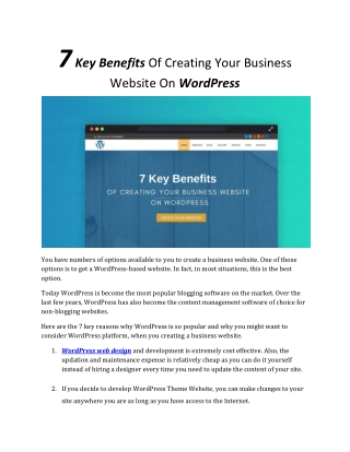 7 Key Benefits Of Creating Your Business Website On WordPress