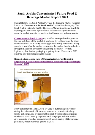 Saudi Arabia Concentrates | Future Food & Beverage Market Report 2023