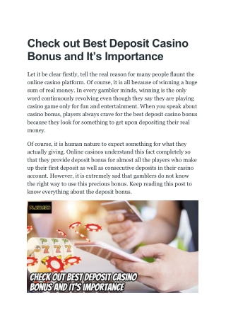 Check out Best Deposit Casino Bonus and It’s Importance
