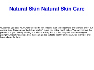 Natural Skin Natural Skin Care