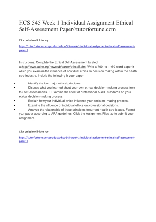 HCS 545 Week 1 Individual Assignment Ethical Self-Assessment Paper//tutorfortune.com