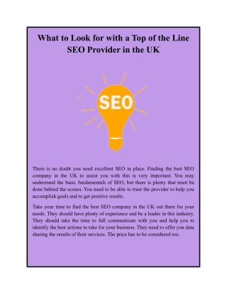 What to Look for with a Top of the Line SEO Provider in the UK