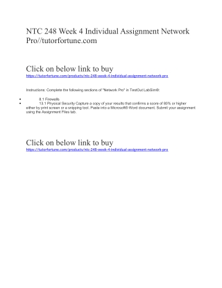 NTC 248 Week 4 Individual Assignment Network Pro//tutorfortune.com