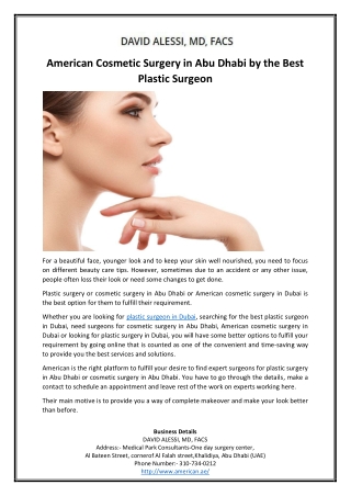 American Cosmetic Surgery in Abu Dhabi by the Best Plastic Surgeon