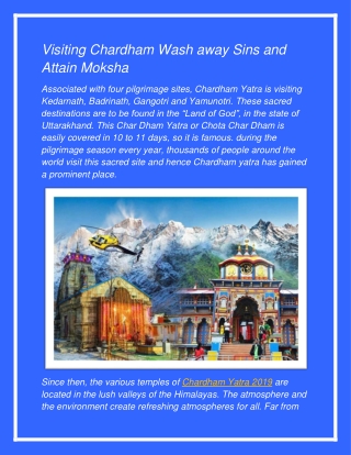 Visiting Chardham Wash away Sins and Attain Moksha