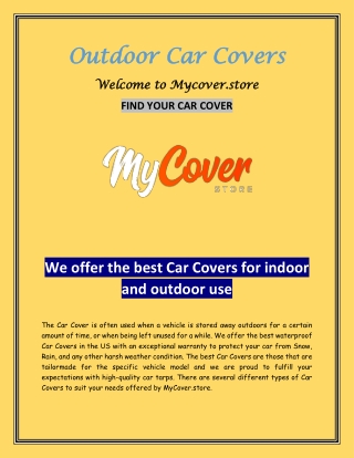 Outdoor Car Covers | Mycover.store