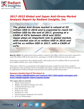 Global and Japan Anti-Drone Market Leading Manufacturers, Consumption, Analysis & Forecast to 2022