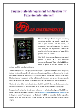 Engine Data Management 740 System for Experimental Aircraft