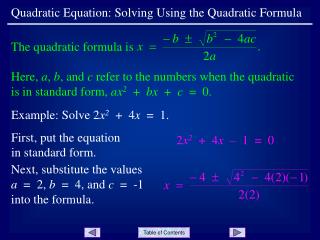 Quadratic Equation: Solving Using the Quadratic Formula