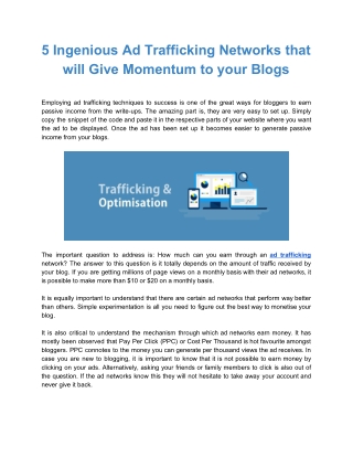 5 Ingenious Ad Trafficking Networks that will Give Momentum to your Blogs